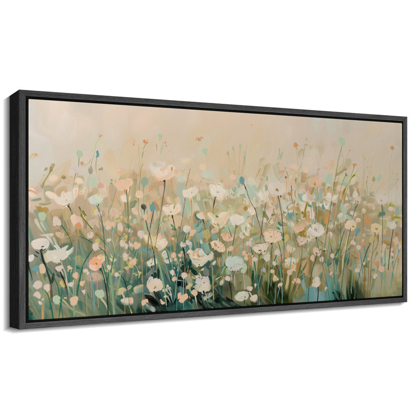 «Beige Green Blossom Wildflowers», art mural printanier, impression numérique sur toile giclée sur toile, H 30 po x l 60 po