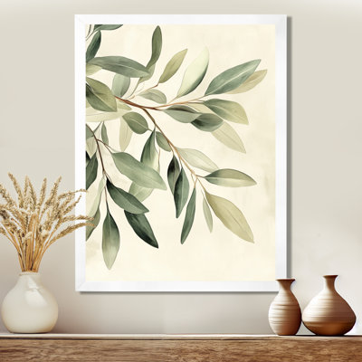 Branche d'olivier en eucalyptus doux vert ivoire IV - Tableau encadré
