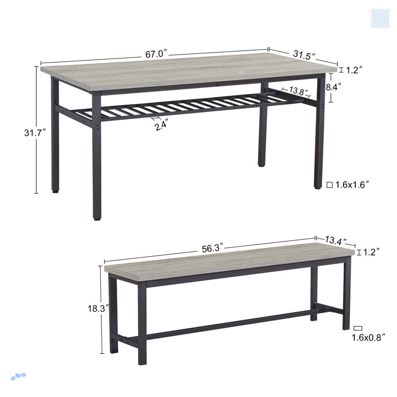 Ensemble de table de salle à manger surdimensionnée 3 pièces avec 2 bancs
