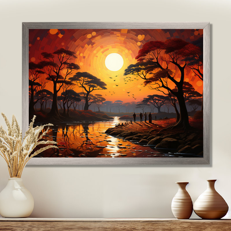 African Savannah Serenade V sur toile, Cadre simple argenté, H 16 po x l 32 po x P 1 po