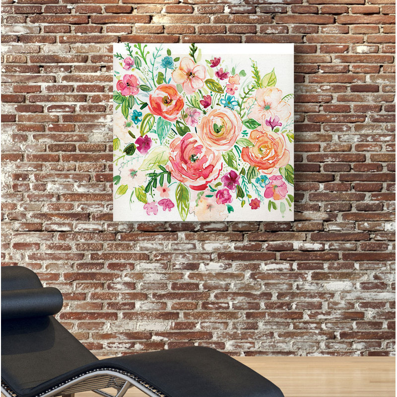 « de jardin illustré », peinture sur toile tendue, H 24 po x l 24 po x P 1,5 po
