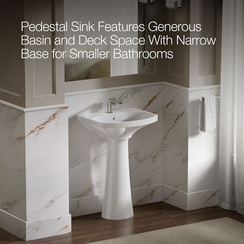 Cimarron® 26.81" Vitreous China U-Shape Pedestal Bathroom Sink with Overflow, White, Single