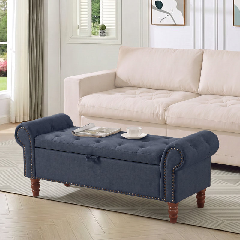 Pouf de rangement rembourré de 129 cm (50,78 po), Bleu