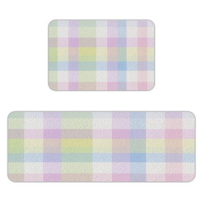Tapis de cuisine antidérapant à motif écossais pastel, 2 pièces