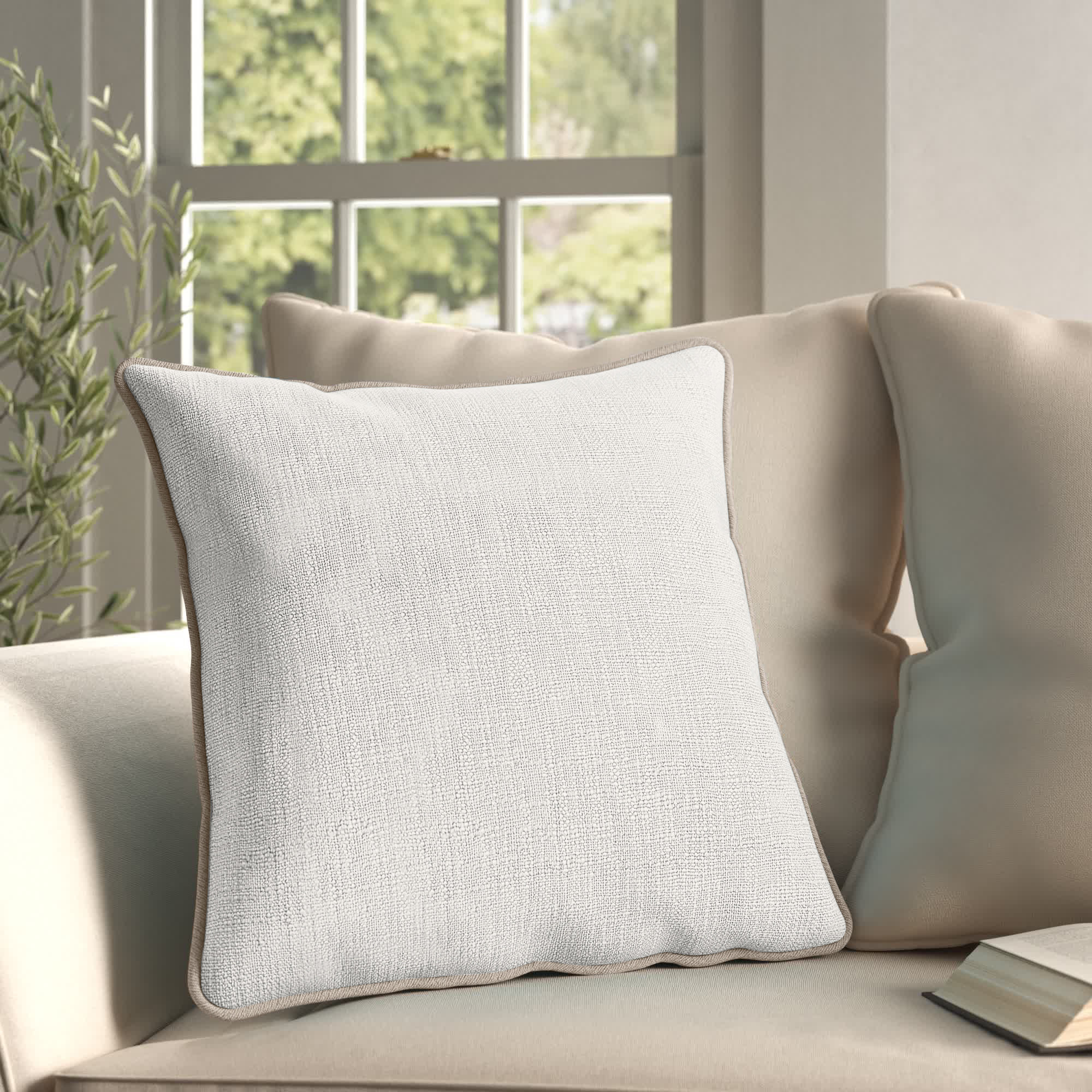 Fiora Cotton Throw Pillow, Ivory