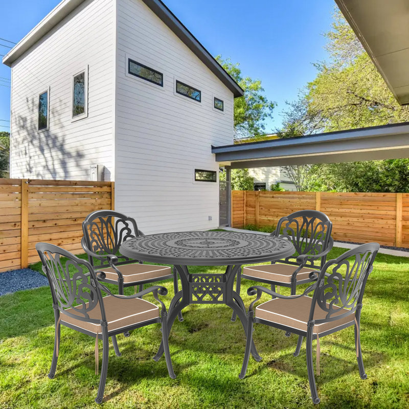 (Coussins de couleurs aléatoires) Ensemble de meubles de patio en aluminium coulé avec coussins, repas d'extérieur