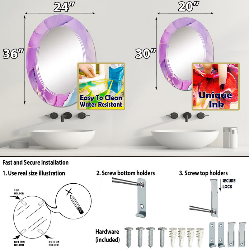 Miroir de salle de bain sans cadre, 36 po x 24 po