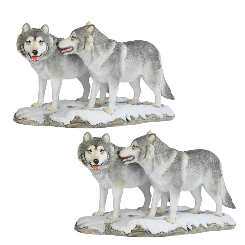 «2-PC Set» ICE ARMOUR l 11 po Couple de loup debout dans la neige