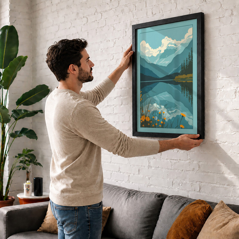 Mountain Lake Reflection Scandinavian - Framed Print, Unframed, A3 - 42.0 x 29.7 cm