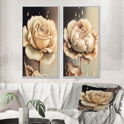 «Beige Blooming Rose», 2 pièces sur toile