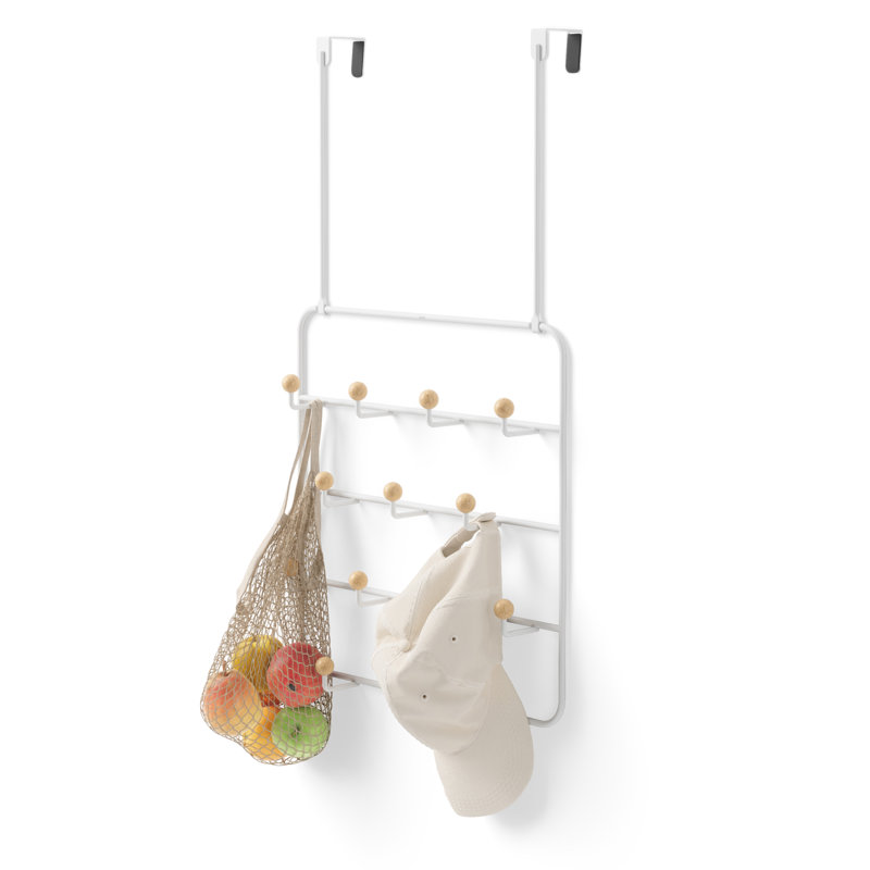 Estique Over the Door Organizer, 5-Hook Steel, Small, White/Natural