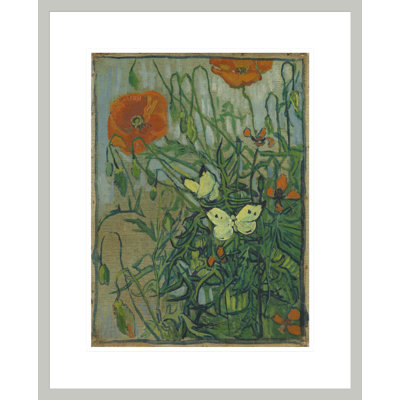 Butterflies and Poppies by Vincent van Gogh -Framed Giclee Print