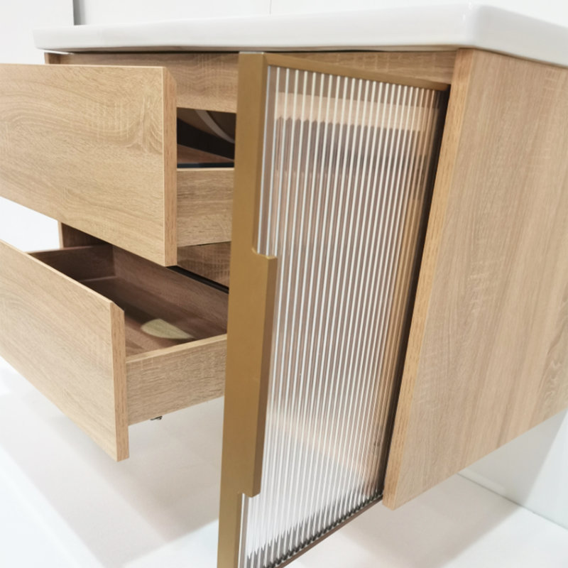  Meuble-lavabo simple 35,8 po avec comptoir en céramique blanche, meubles-lavabos flottants et bois massif, sans assemblage
