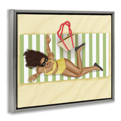 Art sur toile flottant encadré "Woman on Beach" par Saba Rauf