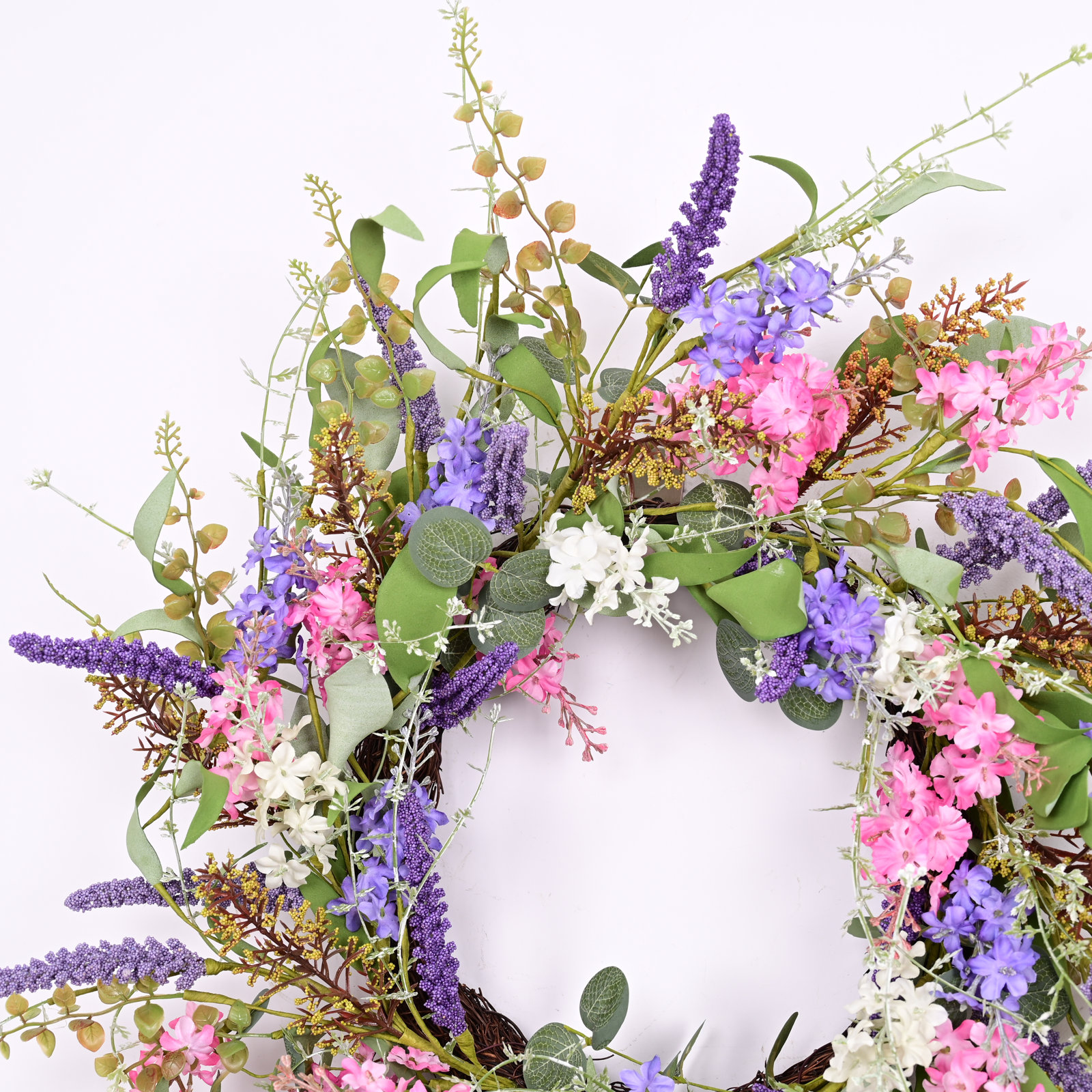 Artificial Spring Summer Daisy Mini Eucalyptus Foliage Leaves Front Door Wreath
