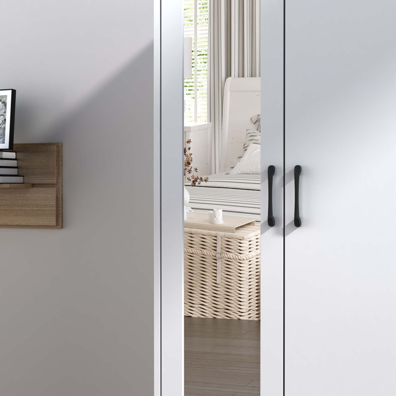 Ziyah Modern Wardrobe with Scalable Hanging Rod and Spacious Storage, White