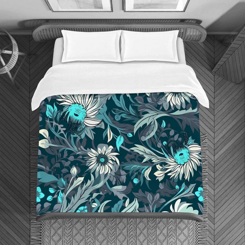 Machine Printed Duvet Cover, Queen Duvet Cover, Silver/Turquoise