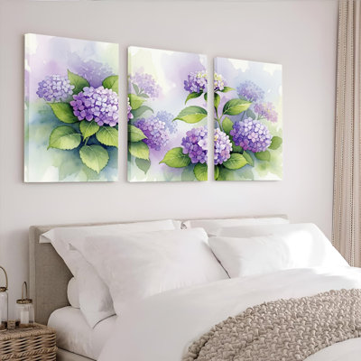 Impression sur toile, ensemble de 3 aquarelle mauve à motif floral mauve