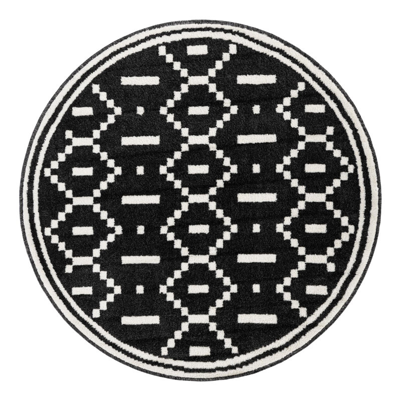 Ivy Bronx Begna Nathanyl Rug Black, Round 4'1"