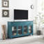 Armoire de rangement moderne bleu sarcelle. Buffet avec tablettes réglables, buffet pour centre de divertissement 65 ", tablettes et armoire de porte en verre