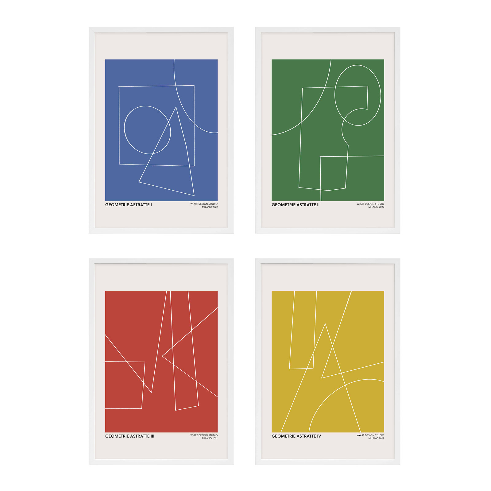 Caila "Geometric Abstraction" 4-Piece Print Set, 38" H x 26.5" W x 1.25"D, White