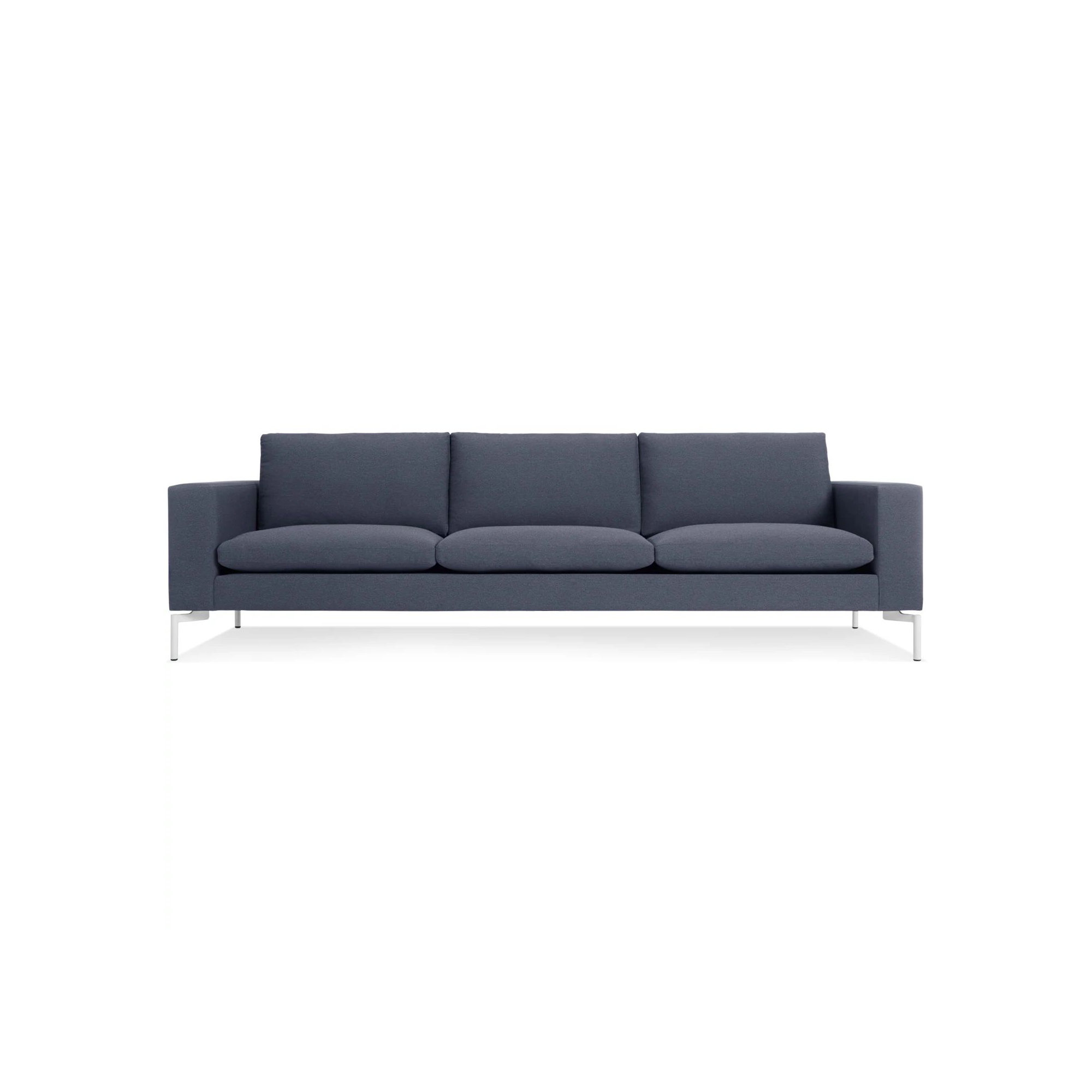 New Standard Upholstered Sofa, Nixon Blue Acrylic, 32" H x 104" W x 35" D, White