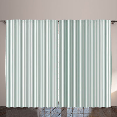 Rustic curtain, thin and bold stipes, pale sage green and white