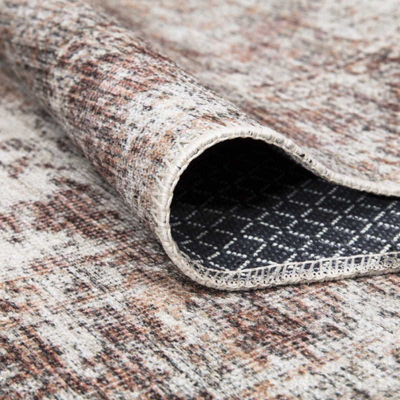 Washable Non-Slip Traditional Area Rug - Ivory / Blush Rug for Entryway, Hallway, Bathroom, and Kitchen - Fennimore