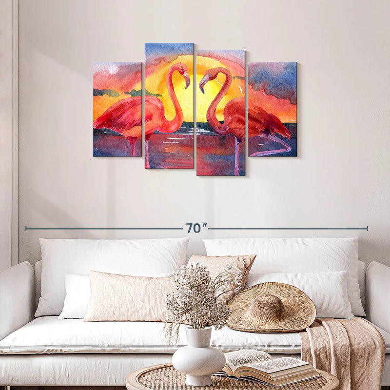 Flamingos And The Sunset, H 27 po x l 43 po