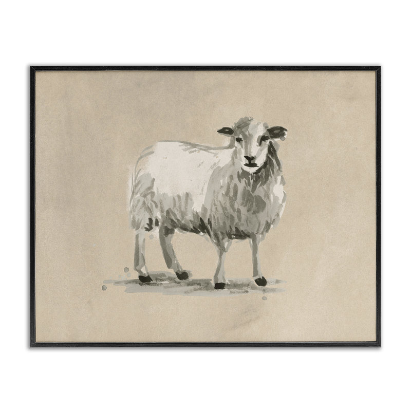 «Gazing Sheep on Beige», estampe numérique par June Erica Vess, Giclée encadrée noir minuit, H 11 po x l 14 po