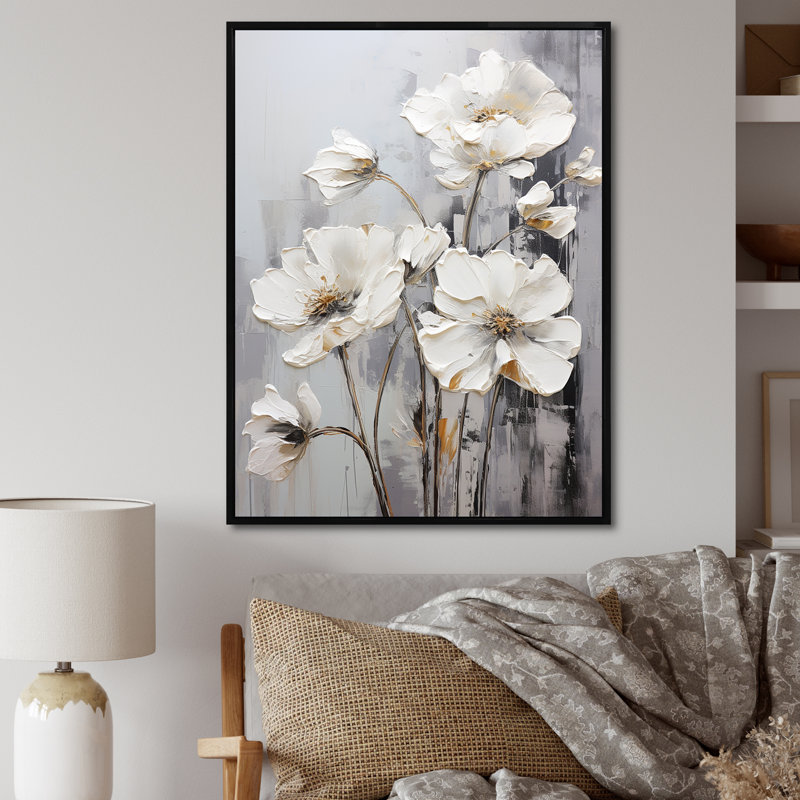 " Buttercups Fields On Gray V ", 32" H x 24" W, Black Floater Framed