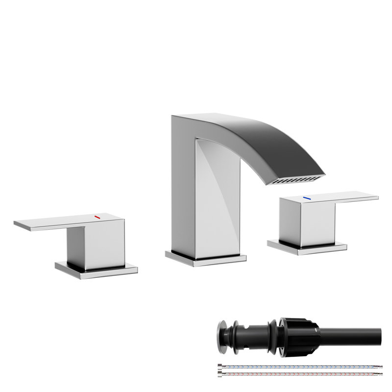 Widespread Bathroom Faucet 3 Hole, 2-Handle Bathroom Sink Faucet With Drain Assembly, Brushed Nickel