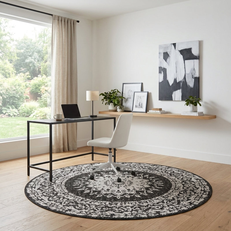 Tapis intérieur / extérieur Ornate Lamotte, Rond 6 pi 1 po