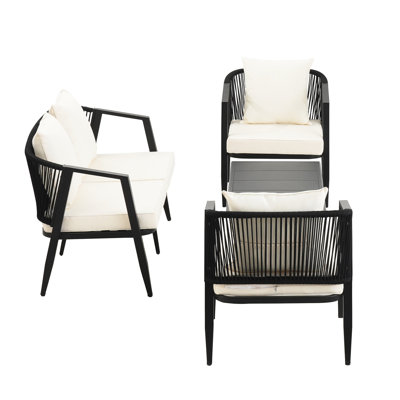 Sièges de patio confortables avec banc en fer et coussins - Mobilier d'extérieur et jardin de table