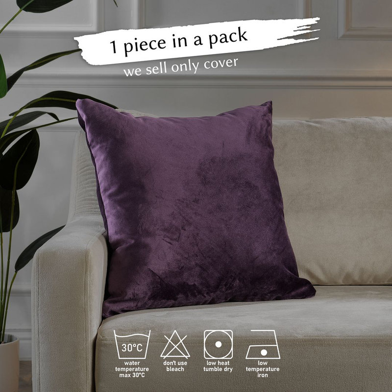 Housse de coussin en velours mat 1pc, Carré 22 po, Aubergine