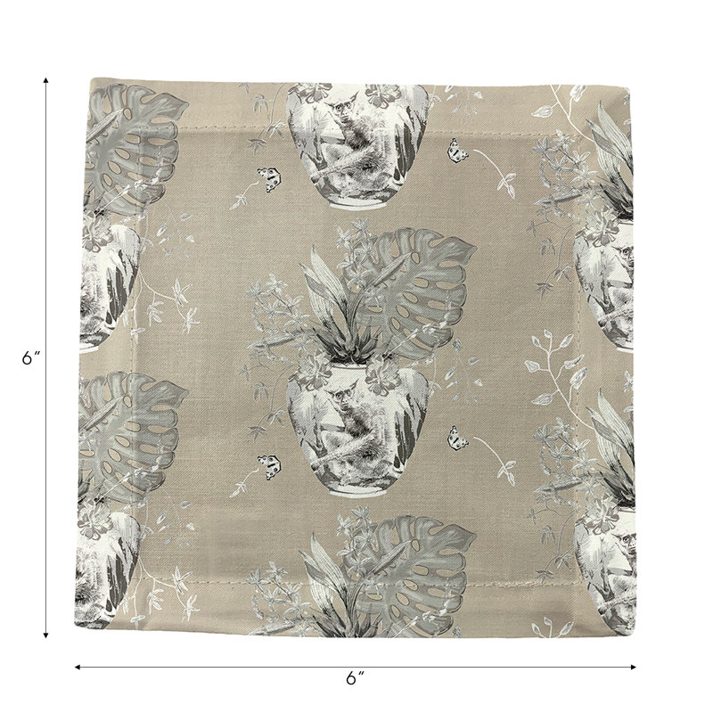 Monkey Small Jungle Cotton Sateen Cocktail Napkins, Greenwhich