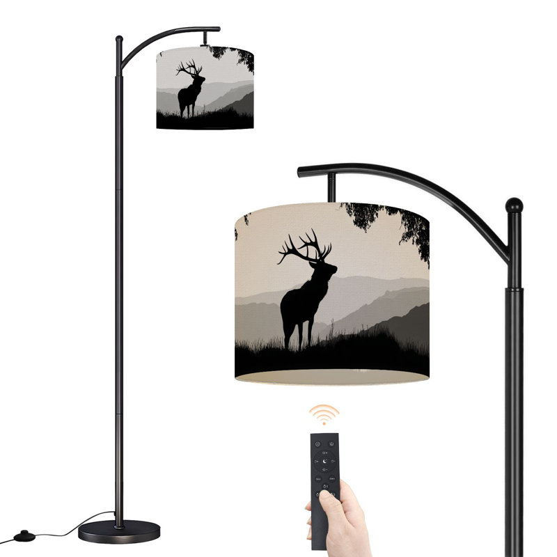 Arc Floor Lamp monotonic an elk silhouette elk natural environment elk landscape Floor Lamps with Remote LED Lights Adjustable Lamp Shades Tall Standing Lamps for Reading Office Living Room