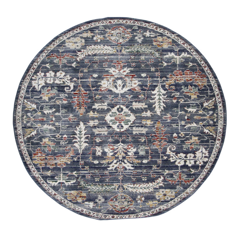 Oriental Machine-Made Blue Area Rug, Round 8'