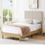 Elauna Set of 2 Twin Size Bed Frame with Linen Headboards Wood Footboard Modern Upholstered Platform Beds Wood Slat Support, No Box Spring Needed, Beige-1463707363