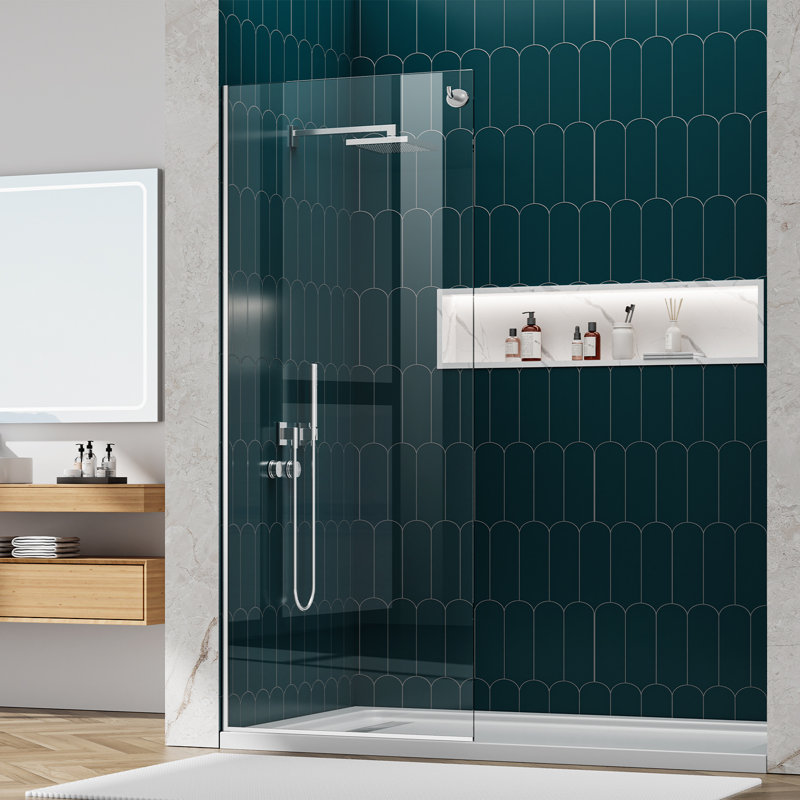 Yttsoyts 32" X 76" Fixed Shower Panel With Hook, 3/8" Thick Frameless Shower Screen Tempered Glass, Aluminum Glass Shower Door With Easy To Clean Coating(bright Chrome)