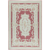 Hand-Knotted High-Quality Rose and Green Area Rug