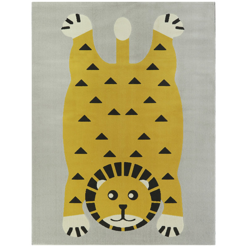 Power Loom Yellow/Black Area Rug, Rectangle 3'11" x 5'7"