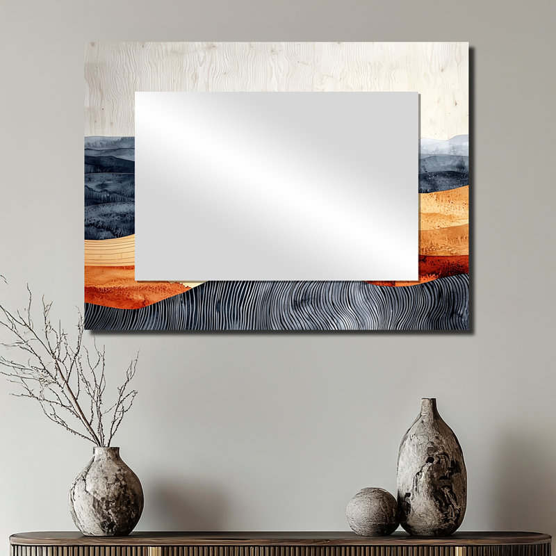Sahara Landscape Amber River Colours I - Desert Mirror For Wall Art Decor - Printed On Metal, 24" x 32"