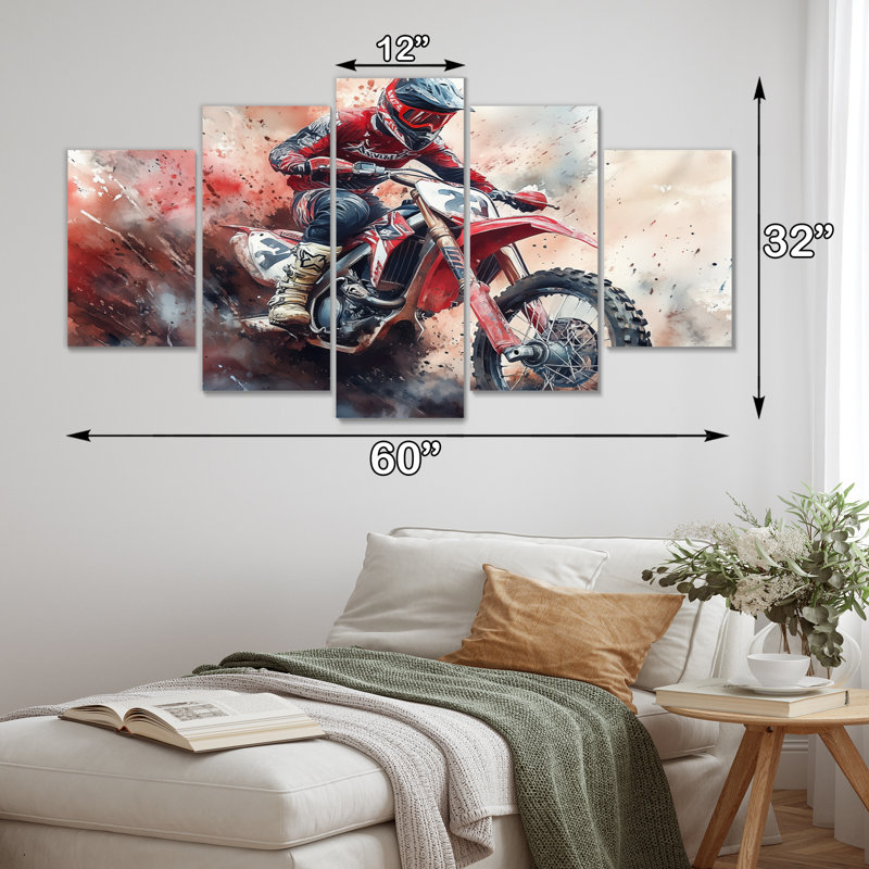 «Red Moto X Mayhem Accents With Black II», ensemble d'art mural sur toile