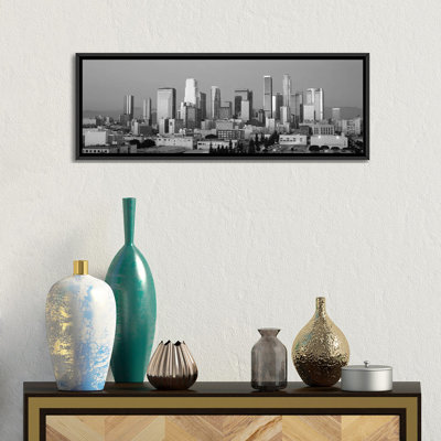 Los Angeles Panoramic Skyline Cityscape (Black & White - Dusk) by Unknown Artist - Wrapped Canvas Panoramic Gallery-Wrapped Canvas Giclée