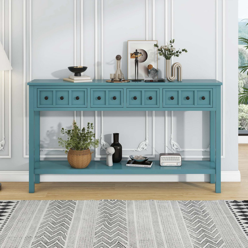 Himanshu Rustic Entryway Console Table, 60" Long Sofa Table with two Different Size Drawers and Bottom Shelf for Storage