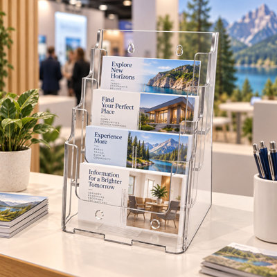 4-Tier Acrylic Brochure Holder with Removable Divider for Display