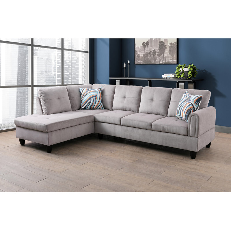 Ador Upholstered L-Shaped Sectional, Off White Linen Blend, Left Hand Facing