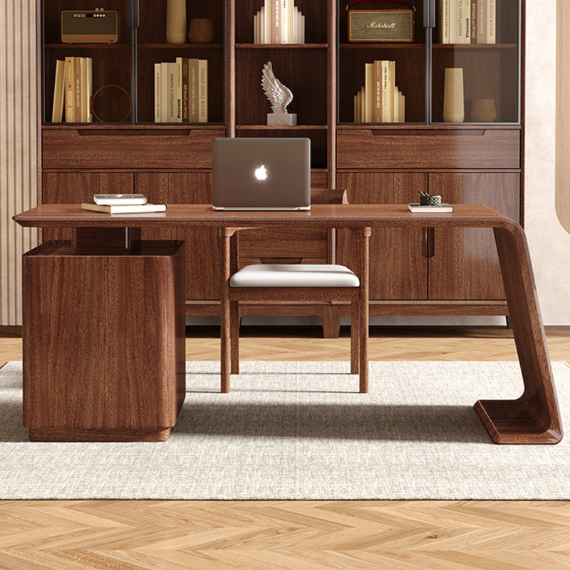 Nut-brown Rectangular Solid Wood with 3 drawers desk