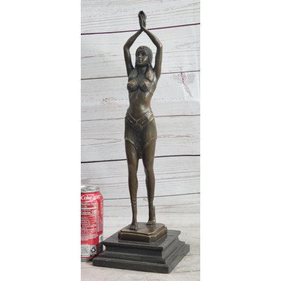 Chiparus Semi Nude Art Deco Belly Dancer Girl Bronze Sculpture Statue Figure on Marble Base